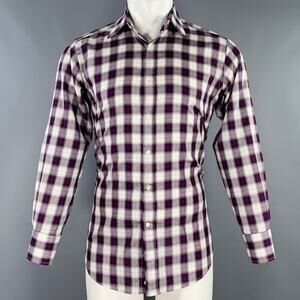 ETRO Size 39 Purple White Plaid Cotton Spread Collar Long Sleeve Shirt